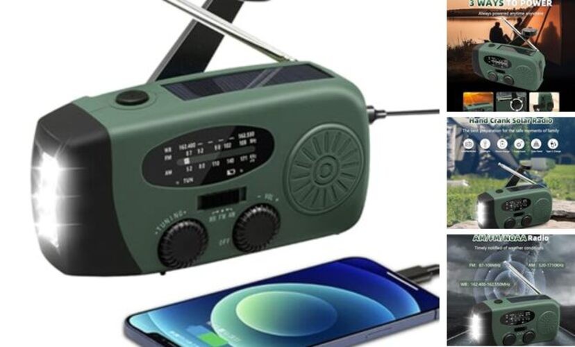 7400mWh Emergency Weather Radio, Portable Solar Hand Crank Radio AM/FM/NOAA,