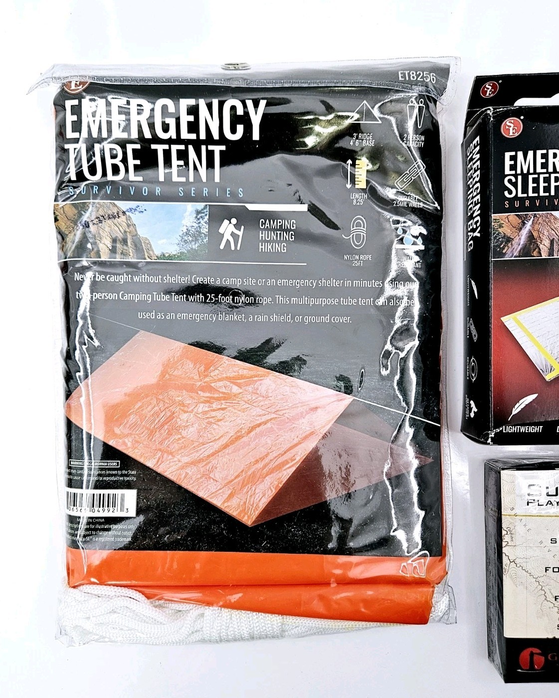 Emergency Survival Kit Camping Shelter Tube Tent, Sleeping Bag, Whistle, Cards