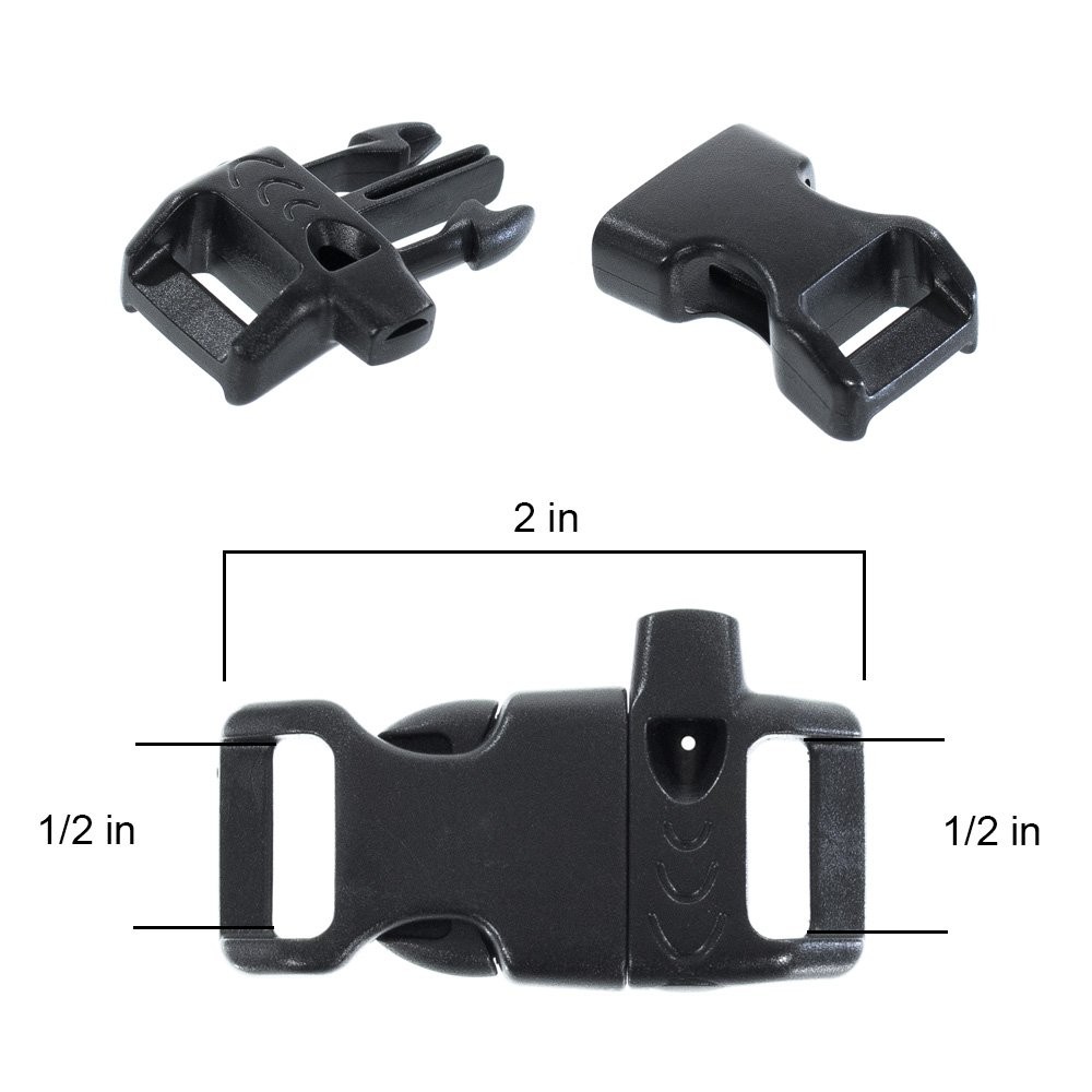Paracord Planet Plastic Side-Release Emergency Whistle Buckle – 5 Pack, Black