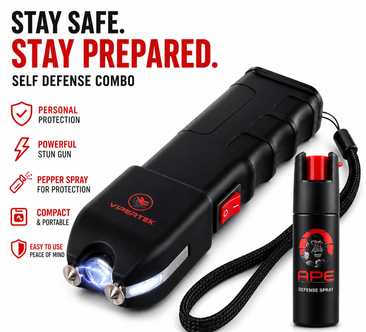 Genuine VIPERTEK Stun Gun VTS-989 – Heavy Duty Rechargeable LED Llight + Spray