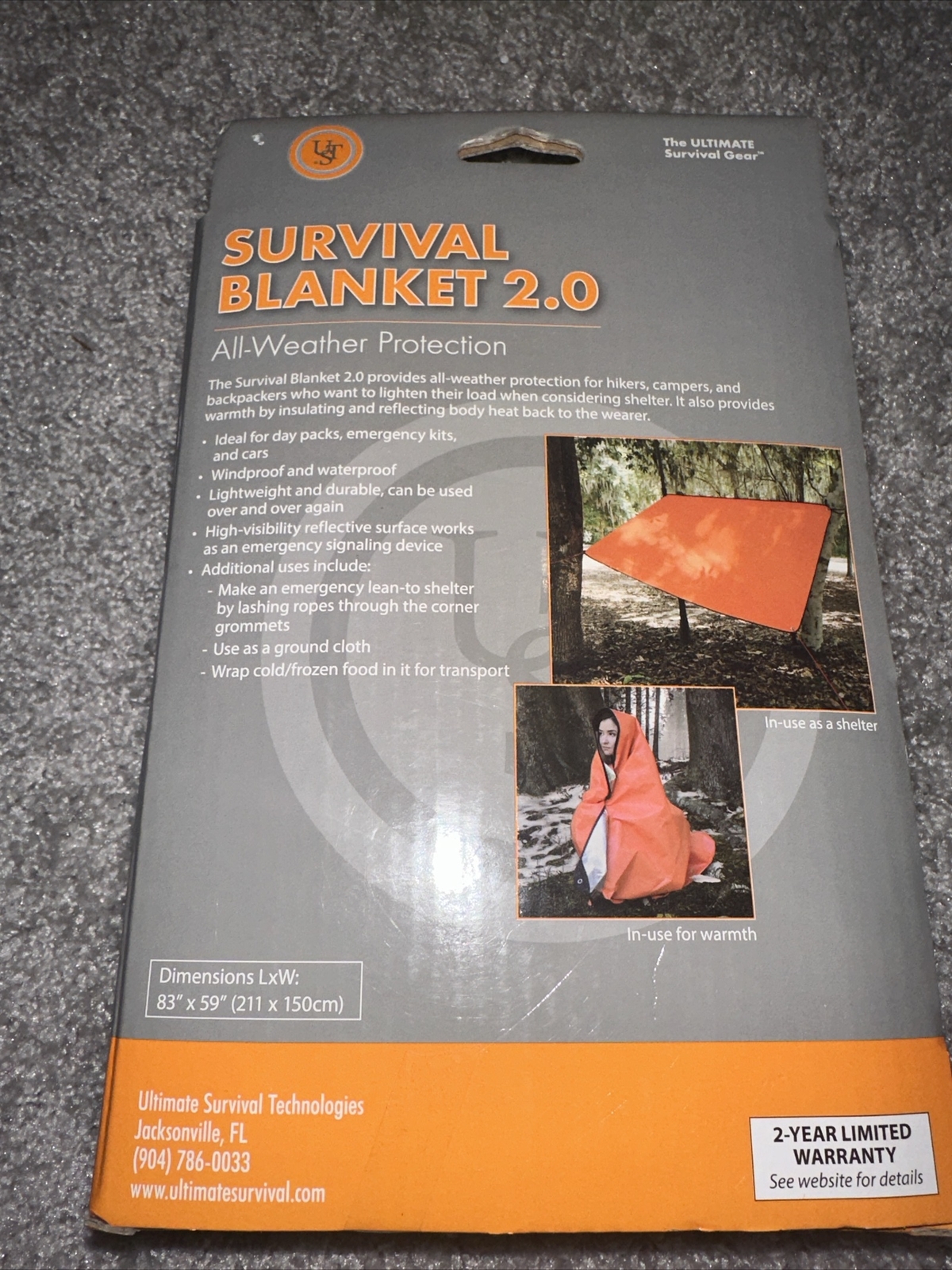 UST Survival Blanket/Tarp 2.0 with Windproof and Waterproof Material 83” X 59”