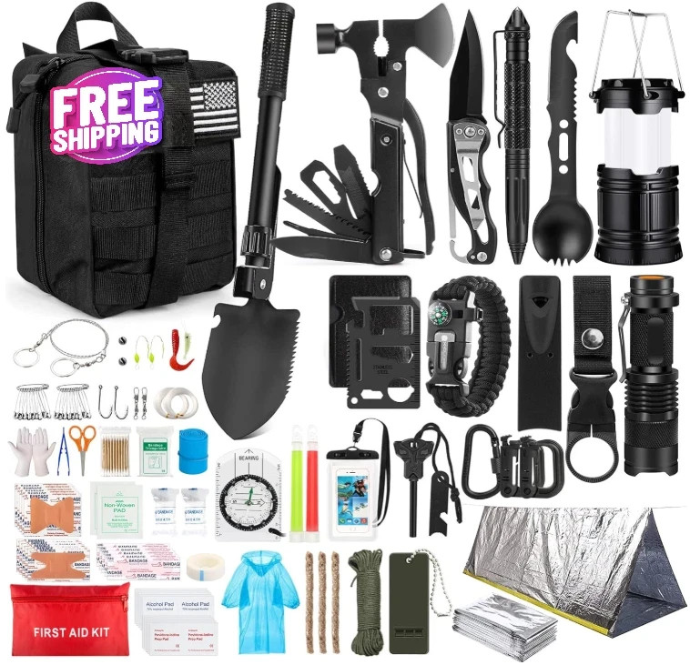 Kit de supervivencia, 250 piezas, botiquín de primeros auxilios para senderismo