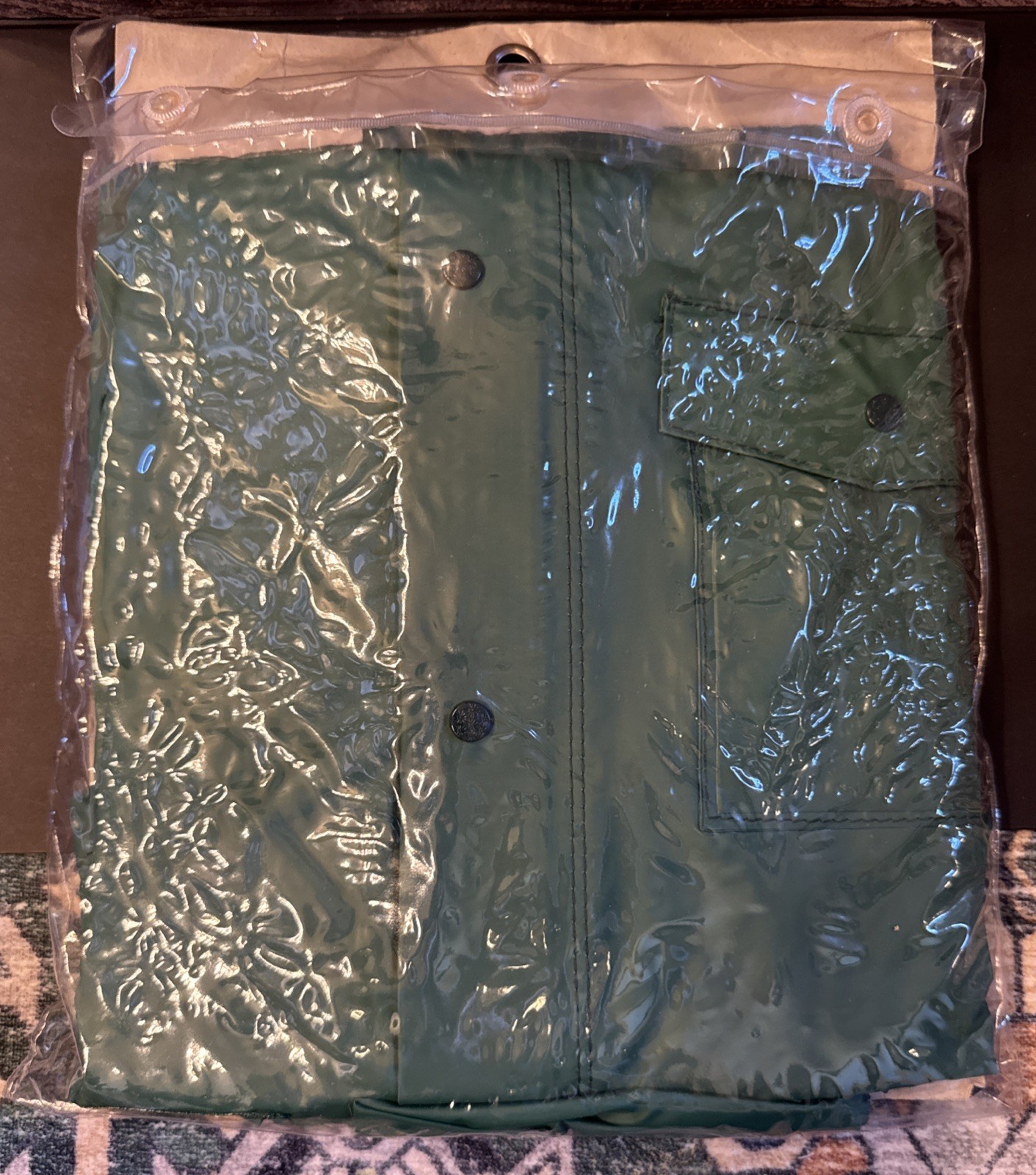 Vintage Weather Rite PVC Coated Nylon Rainsuit 2 Pc Set Deadstock Size L Green