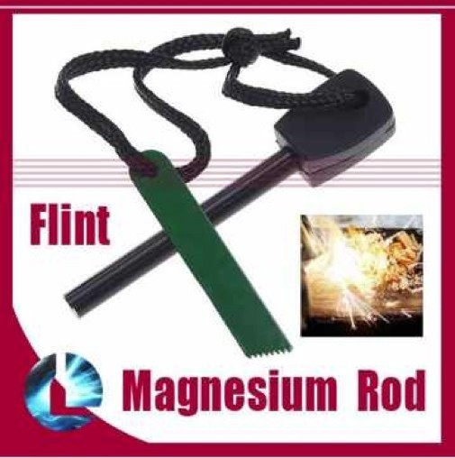 4 Items – Magnesium Fire Starter +Flint+ Multi-Function Knife – Saw