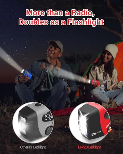Emergency Hand Crank Radio 7400mWh with 3 LED Flashlight, AM/FM/NOAA Portable