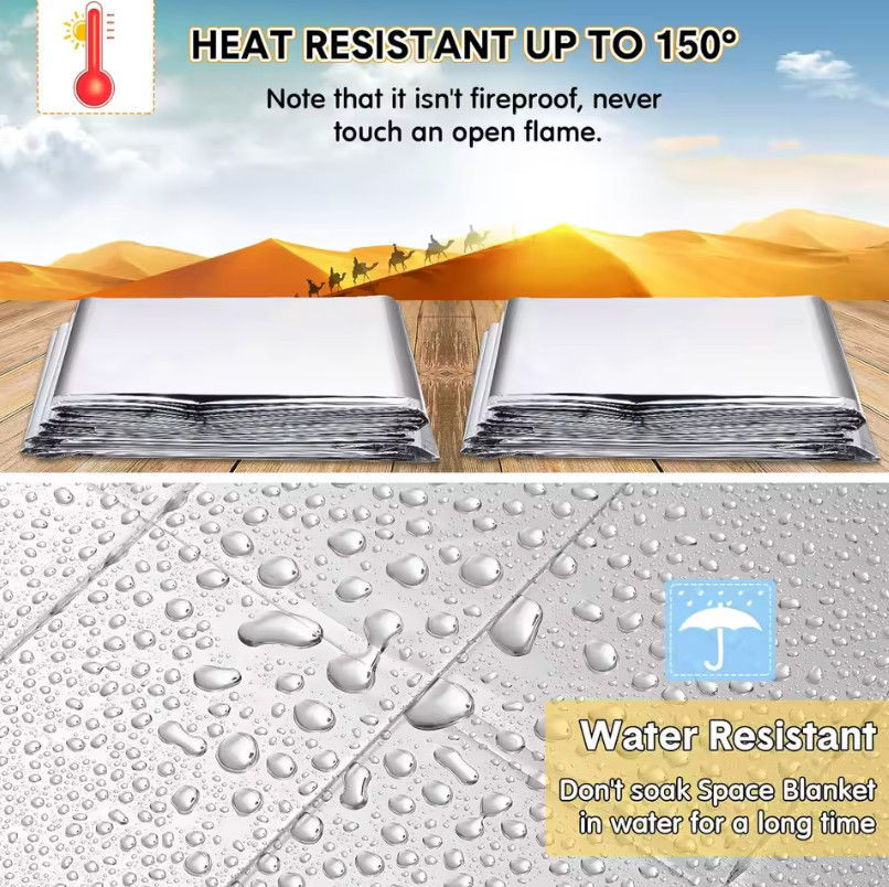 10 PACK • Extra Large 82″x 52 Emergency Solar Mylar Blanket Survival Safety