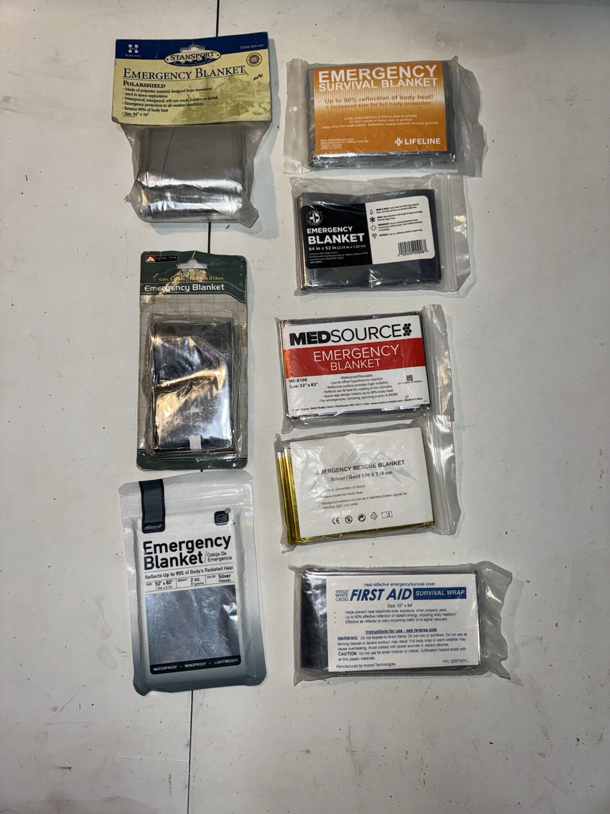 Lot of 8 Emergency / Survival Blankets – Mixed Brands – New