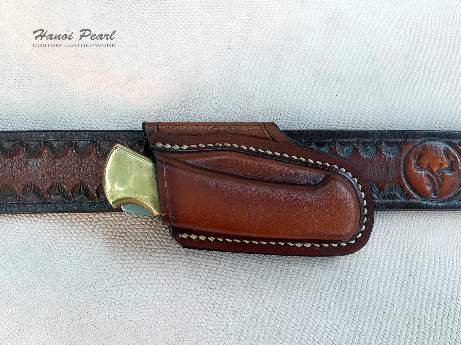 Custom Left Handed Scout Carry Leather Sheath for Buck 112 Ranger