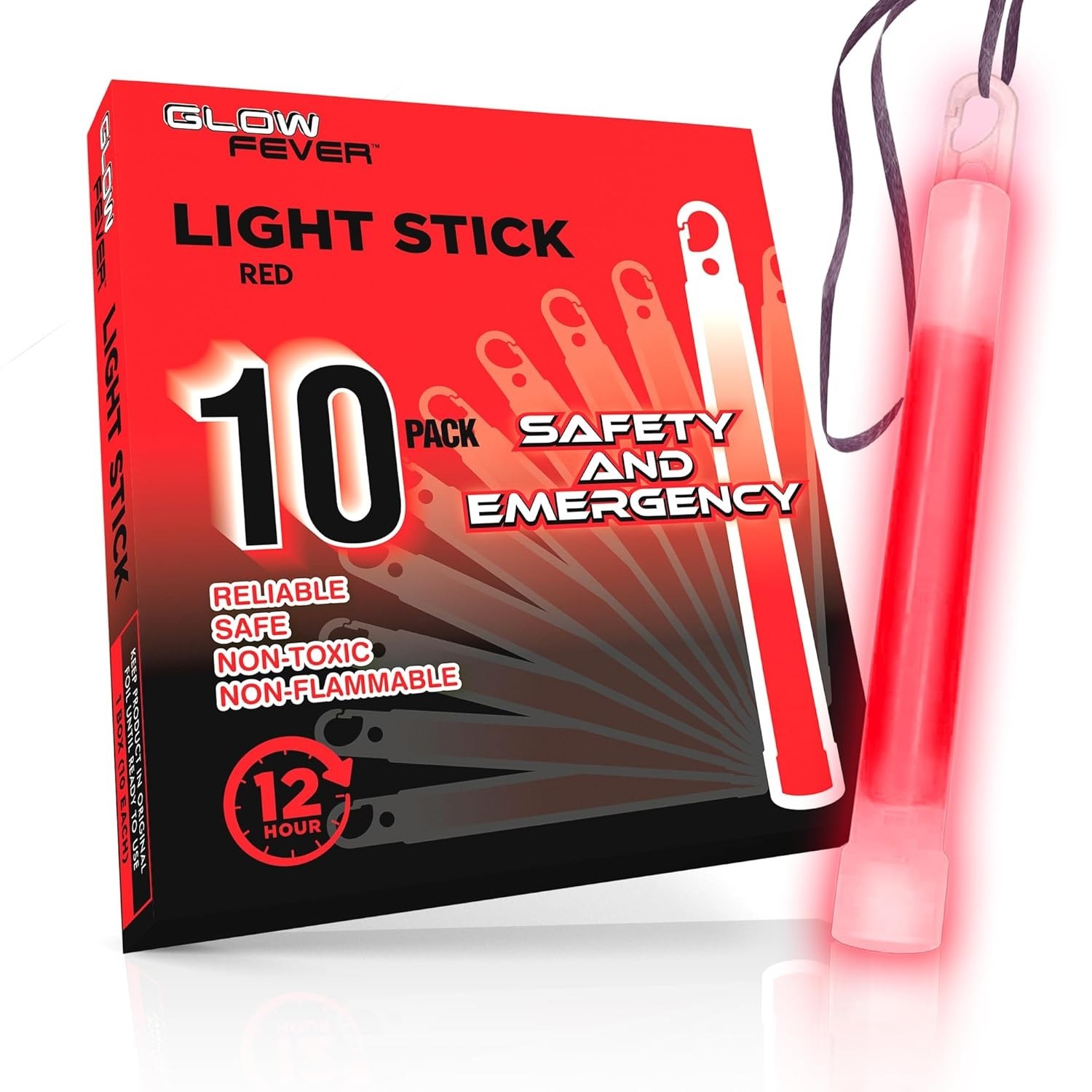 Glow Fever Emergency Safety Military Grade Sticks; 10pcs, 6″ 10PCS, Red