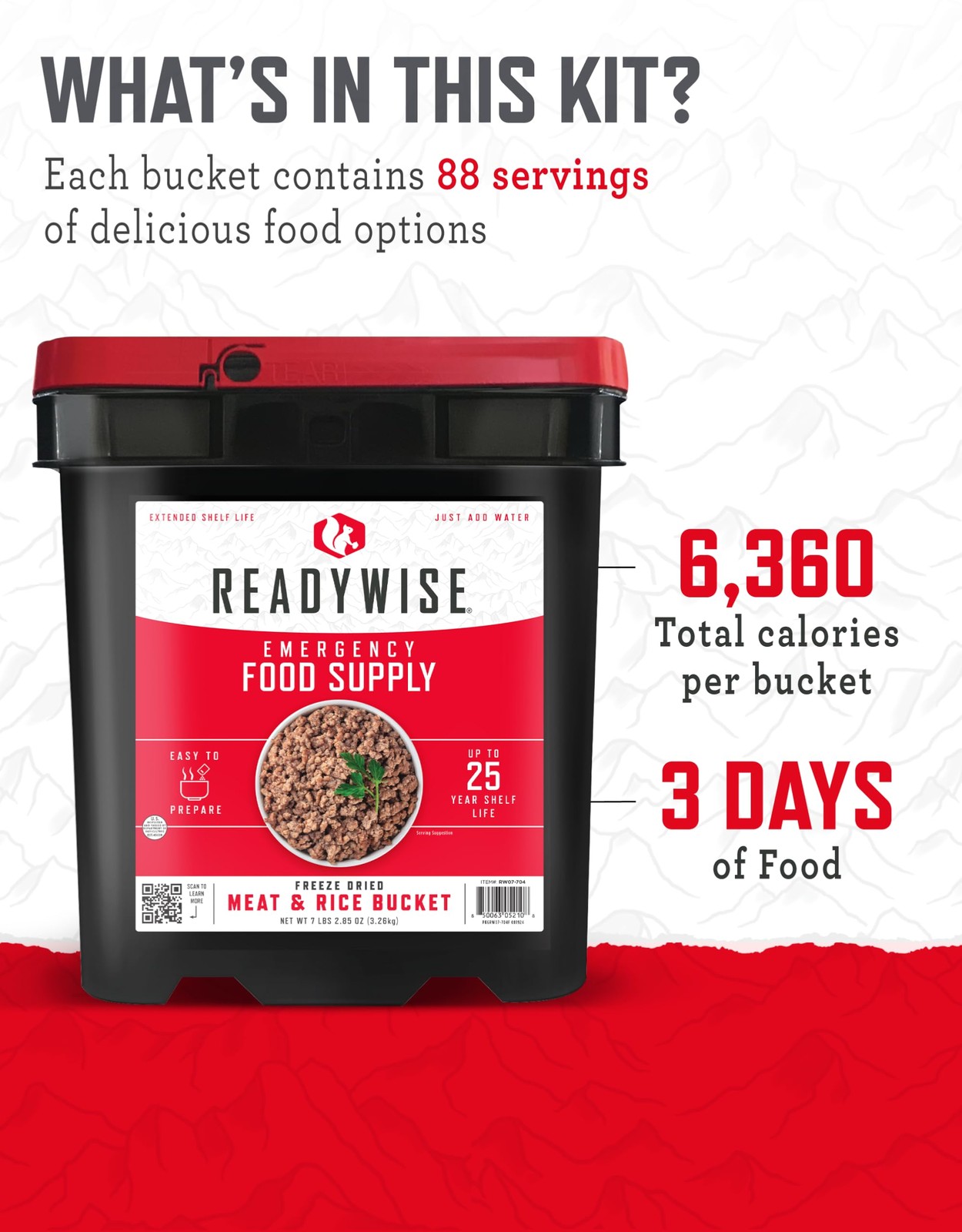 ReadyWise Emergency Food Supply – 88 Servings Meat & Rice Bucket, 10 lb