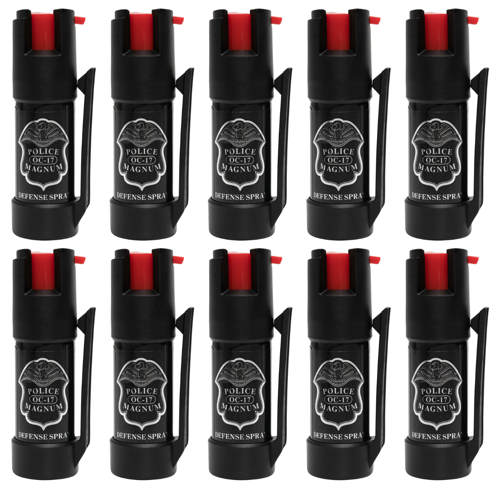 Police Magnum bulk pepper spray belt clip self defense 10 pack 1/2oz BOTTOM CLIP