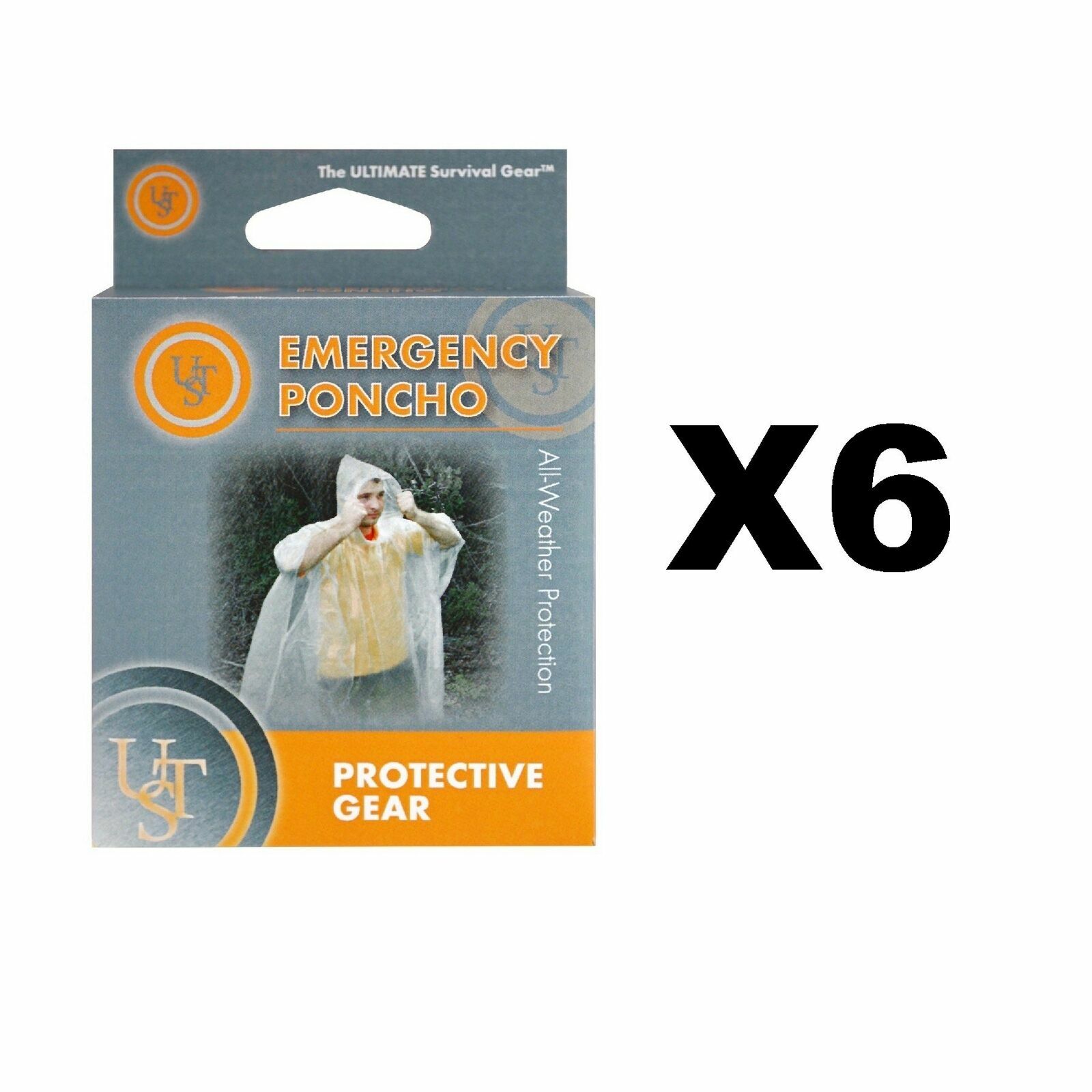 UST Emergency Poncho Clear Ultralight Rain Jacket Survival gear Bug Out Bag 6 PK