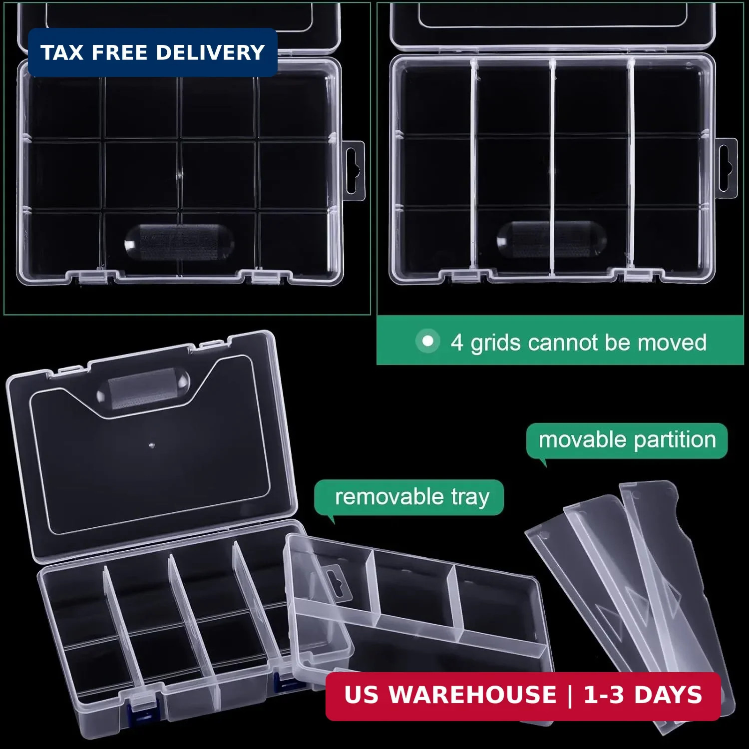 Honoson 6 Pack Fishing Tackle Box Organizer Storage Clear Fishing Box with Movab