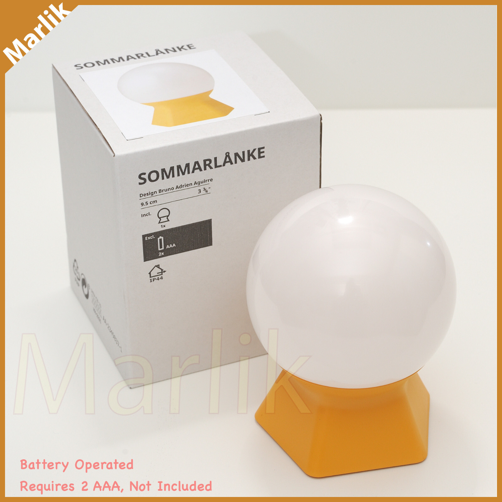 IKEA SOMMARLANKE Mini LED Table Lamp, Yellow/Battery Operated, Outdoor, 4 7/8 “