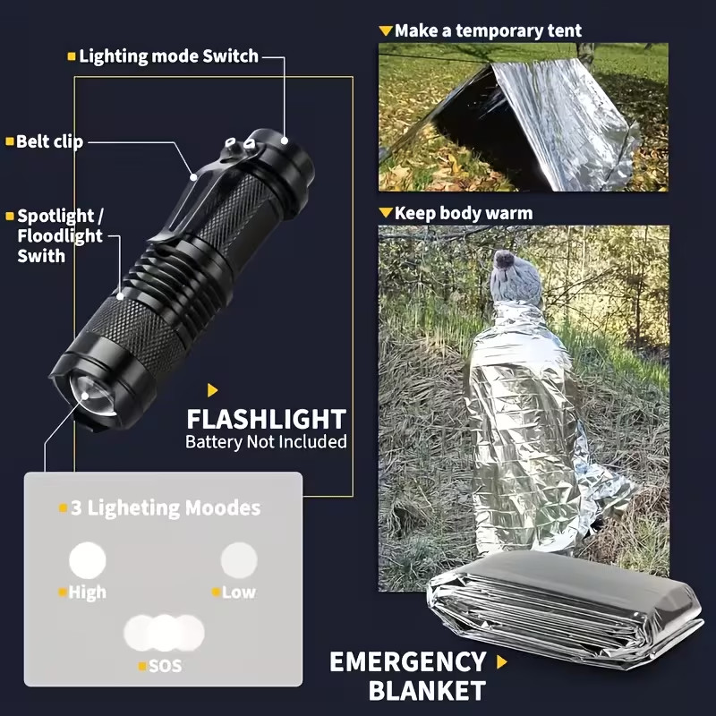 Tactical 28 pc equipment set for camping, fishing, hunting, survival, hunting.