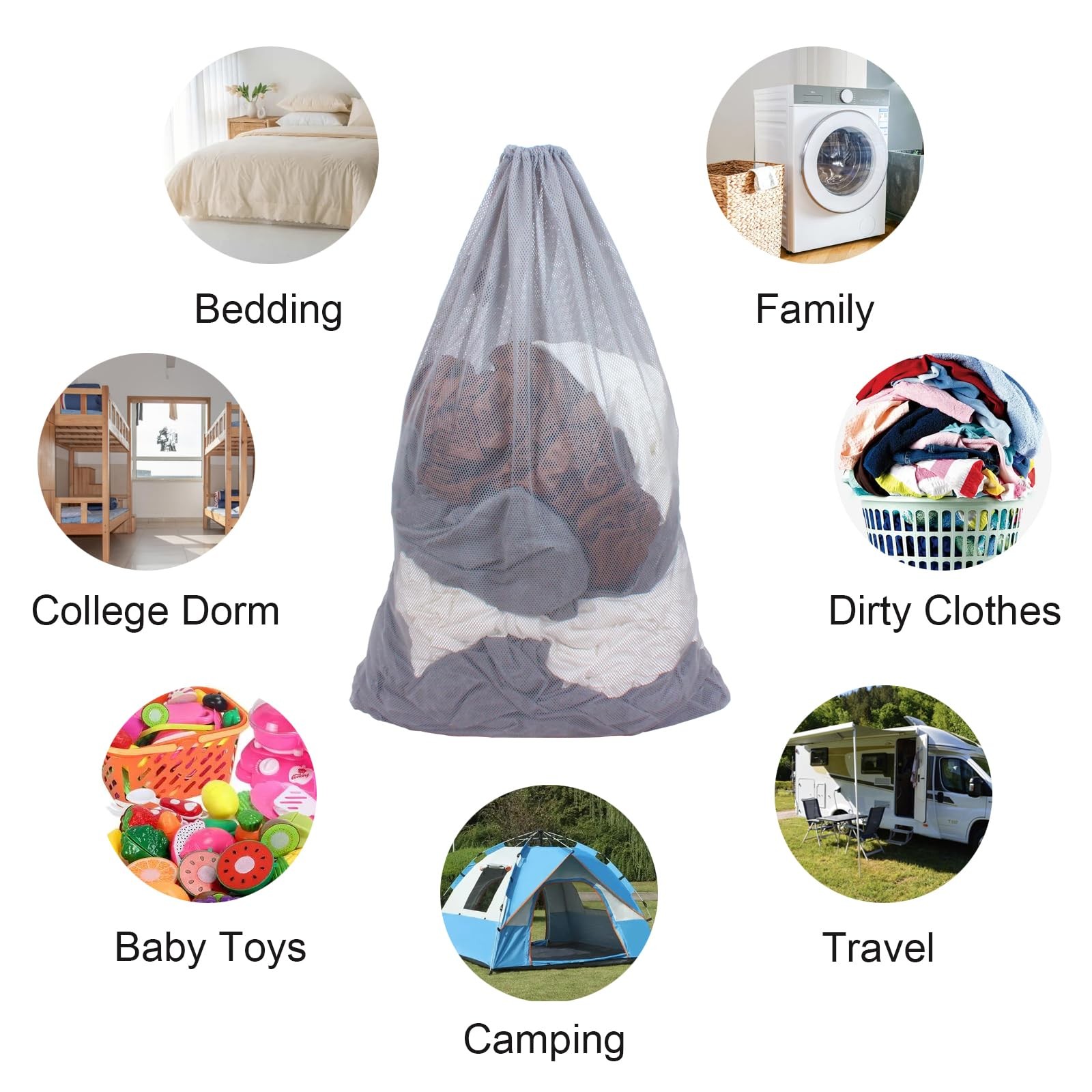 DuomiW 2 Pack Mesh Laundry Bags, 24 x 36 Inches Heavy 24 x 36 Inches, Grey
