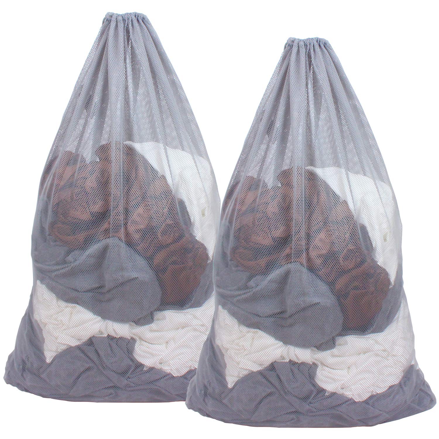 DuomiW 2 Pack Mesh Laundry Bags, 24 x 36 Inches Heavy 24 x 36 Inches, Grey