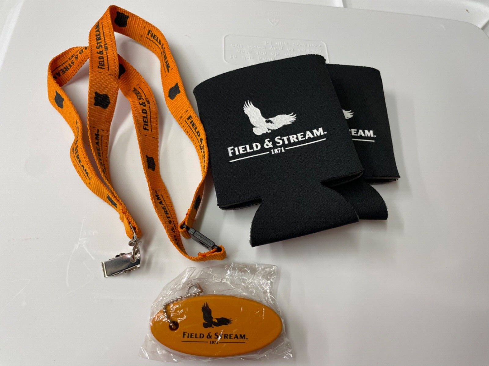 Grab Bag Lot – Field and Stream Items Lanyard, Floating Keychain, 2 Can Koozies