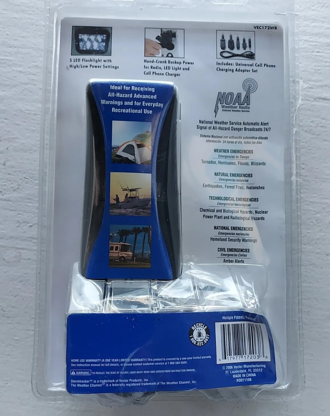 NOS Storm Tracker Weather Alert Radio Flashlight Cell Phone Charger Am/Fm Vector