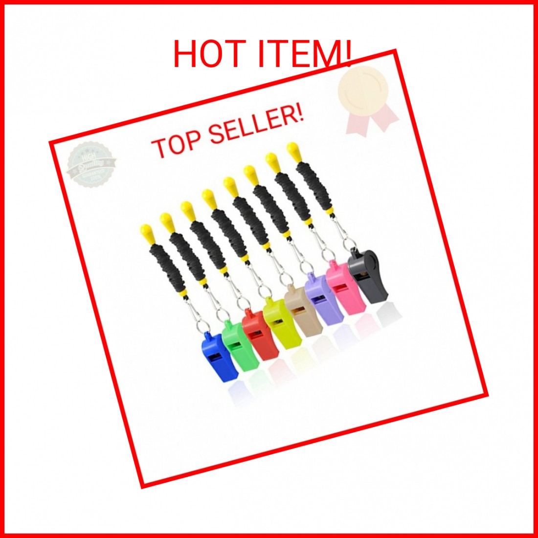 AMBITIONJUMP 8 Pack Colorful Plastic Whistles with Lanyards, Loud Crisp Sound Wh