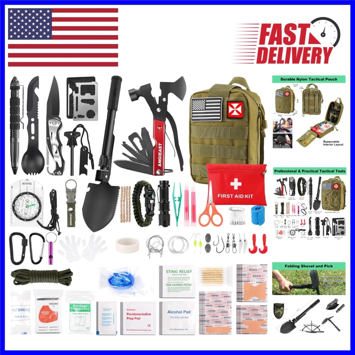 Comprehensive 256-in-1 First Aid & Survival Kit with Molle Pouch for Outdoor Use
