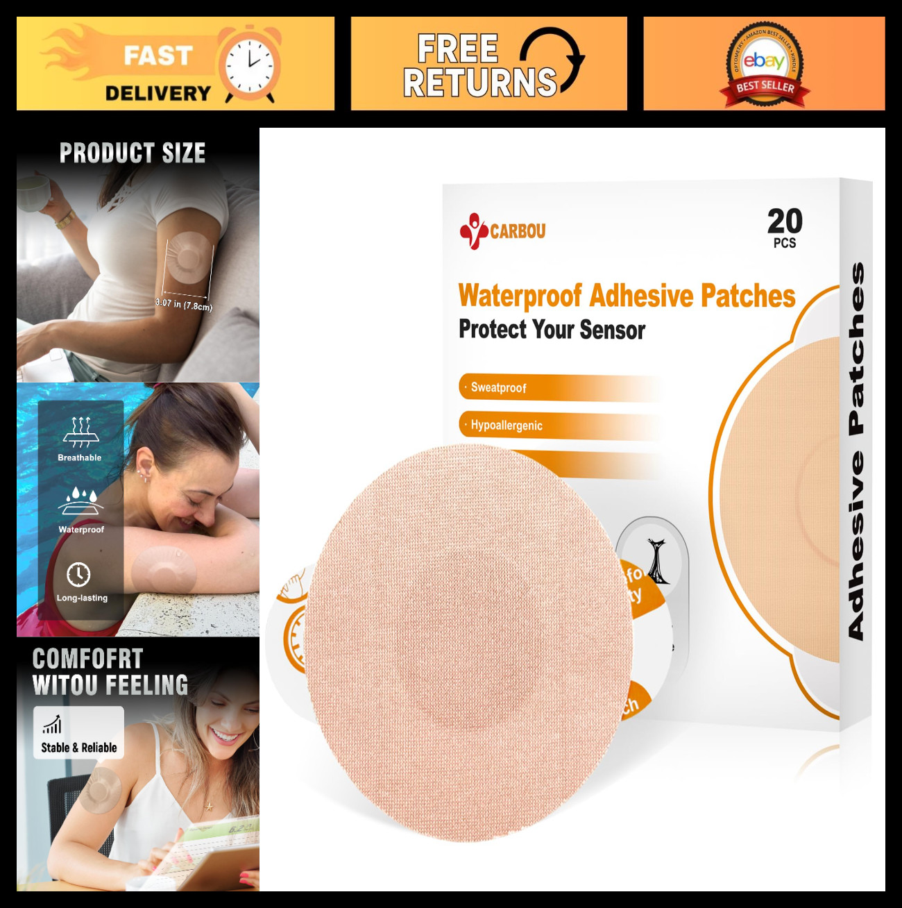 Freestyle Libre 2/3 Sensor Covers – 20PCS Waterproof Adhesive Patches, No Glue C