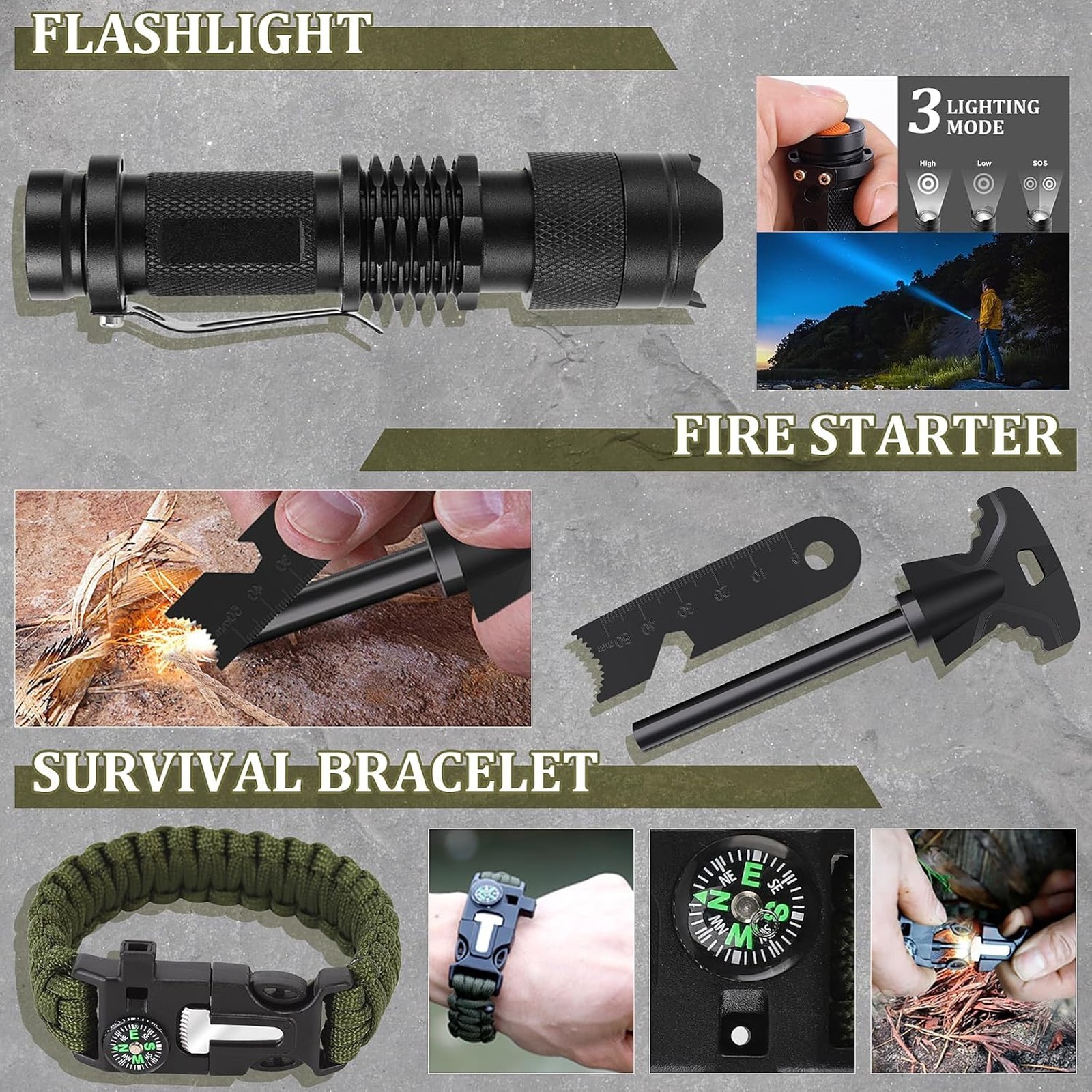 Survival Kit 14 in 1 Emergency Gear Camping Hiking Wilderness Adventures