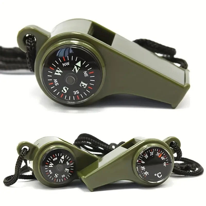 Hiking 3 in1 Outdoor Camping Emergency Survival Gear Whistle Compass Thermometer