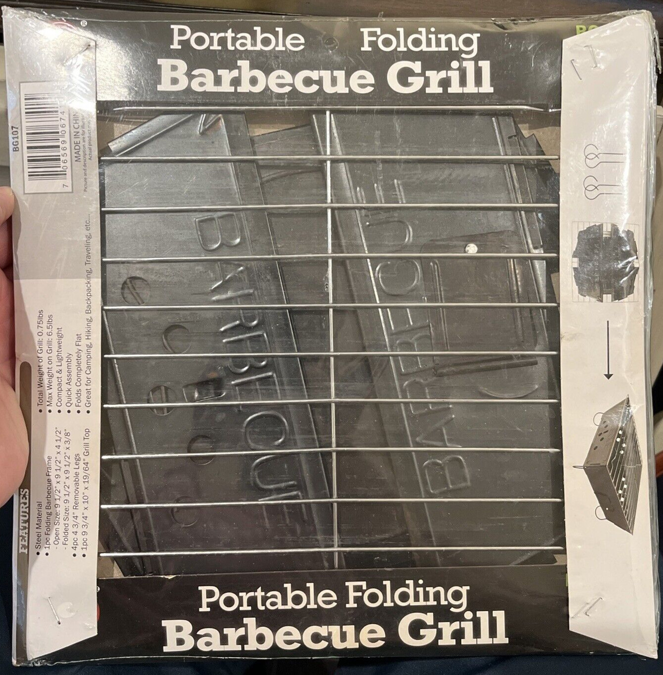Emergency/Survival: Portable Folding Grill, Lightweight & Flat Fold Design NIP