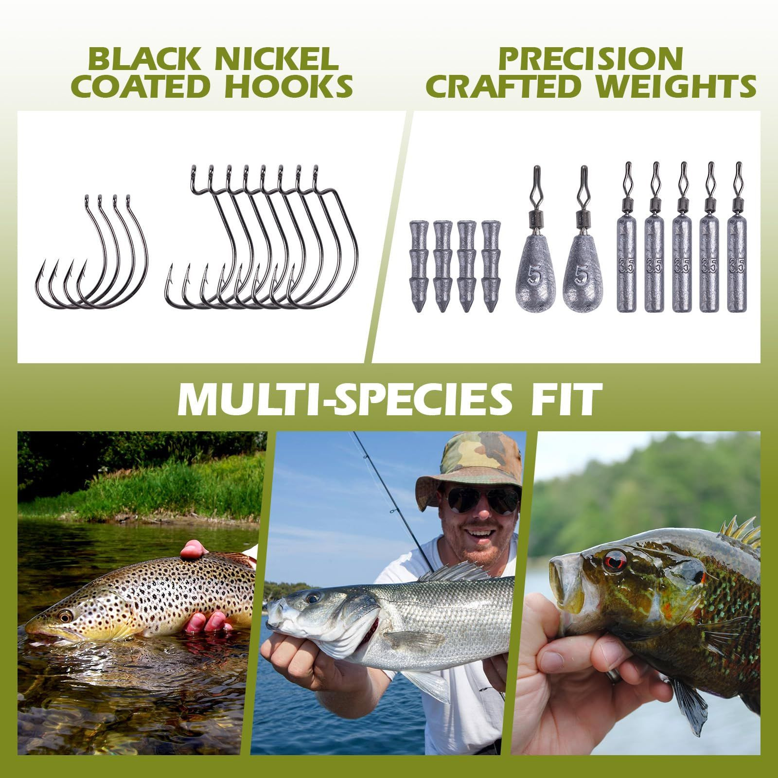 Goture 215pcs Fishing Tackle Kit with Ultra-Slim Organizer Box, Green