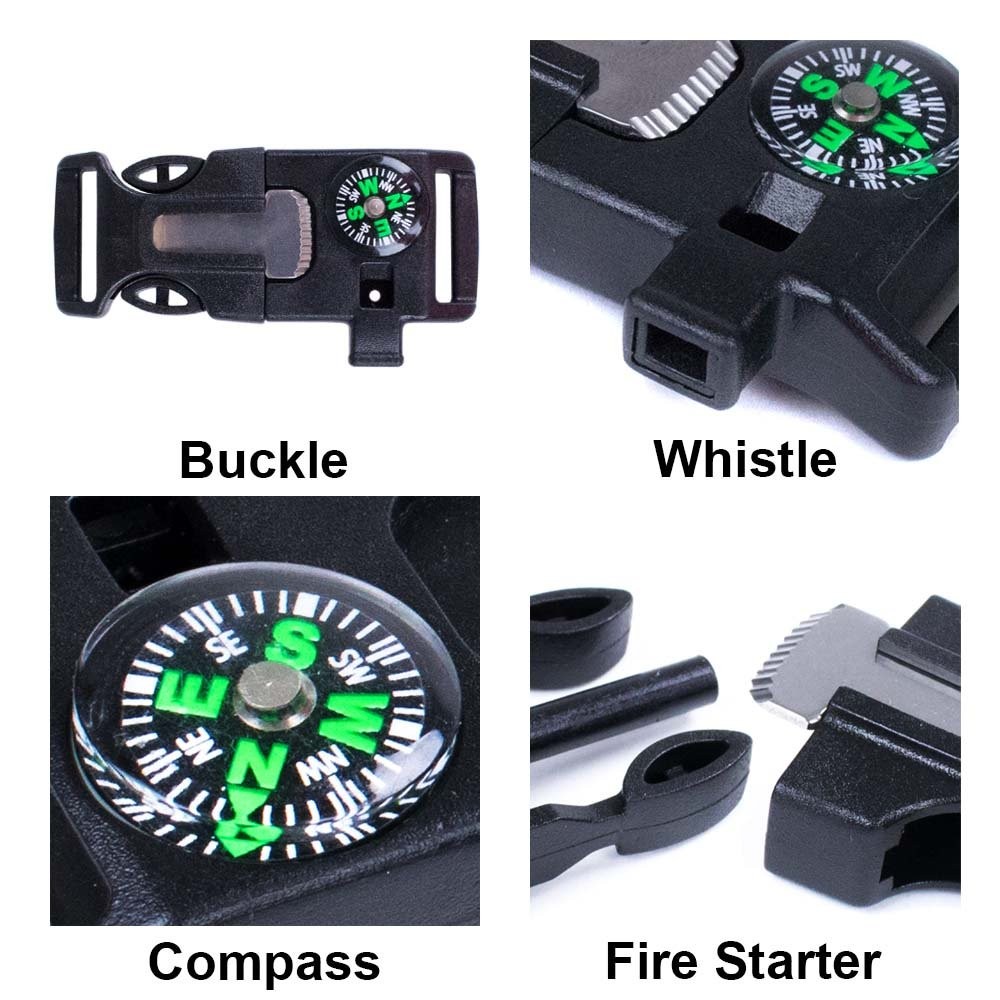 3/4 Inch Survival Buckle, 10 Pack – Emergency Whistle, Flint Scraper, Compass…