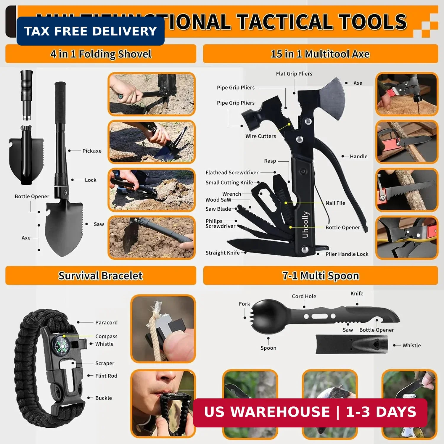 Survival Kit, Gifts for Men Women Teen Boys, 252 pcs Survival Gear and Equipment