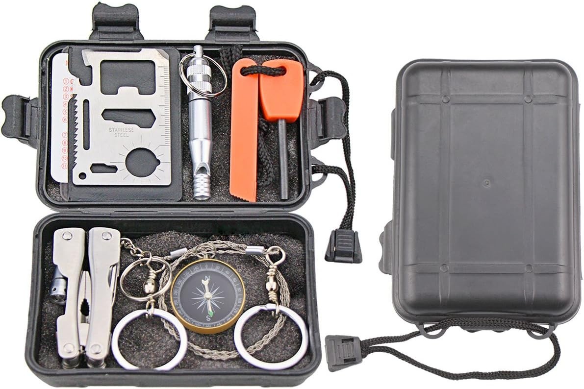 EMDMAK Survival Kit Outdoor Emergency Gear for Camping Hiking Black