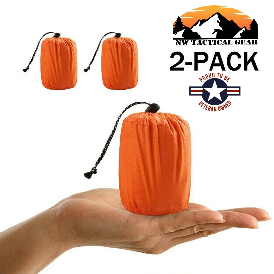 2 Pack Emergency Sleeping Bag Outdoor Camping Gear For Hiking Survival Thermal