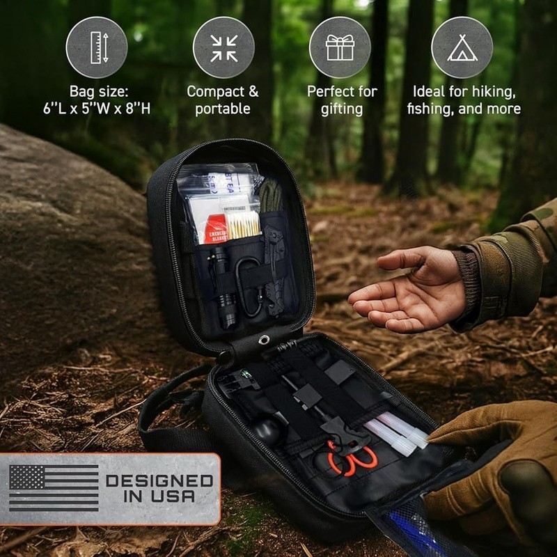 175Pcs Emergency Survival Kit First Aid Tools Multi-Tool Fishing Gear MOLLE Bag
