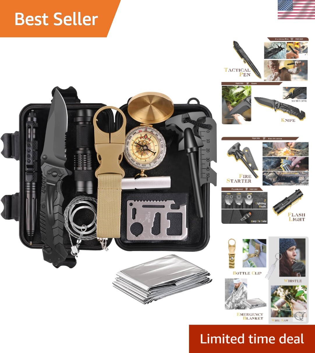 Emergency Survival Kit 14-in-1 – Ideal Gift for Dads, Husbands, and Adventurers