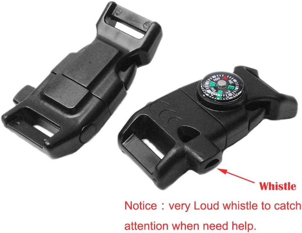 10Pcs Pack Black 5/8″ Compass Flint Scraper Fire Starter Whistle Buckle Plastic
