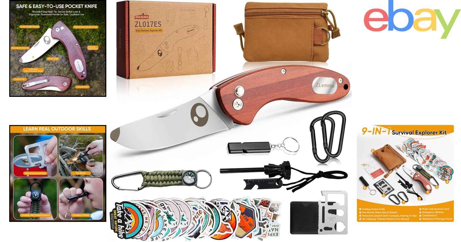 Complete Kids Survival Set with Knife, Fire Starter, Multi-tool and Carry Case