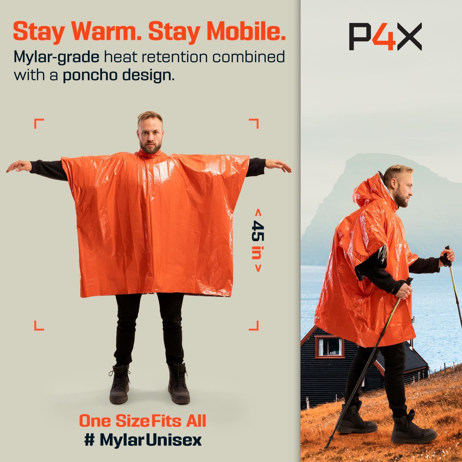 Emergency Mylar Poncho with Hood – Lightweight, Compact Survival Rain Gear for H