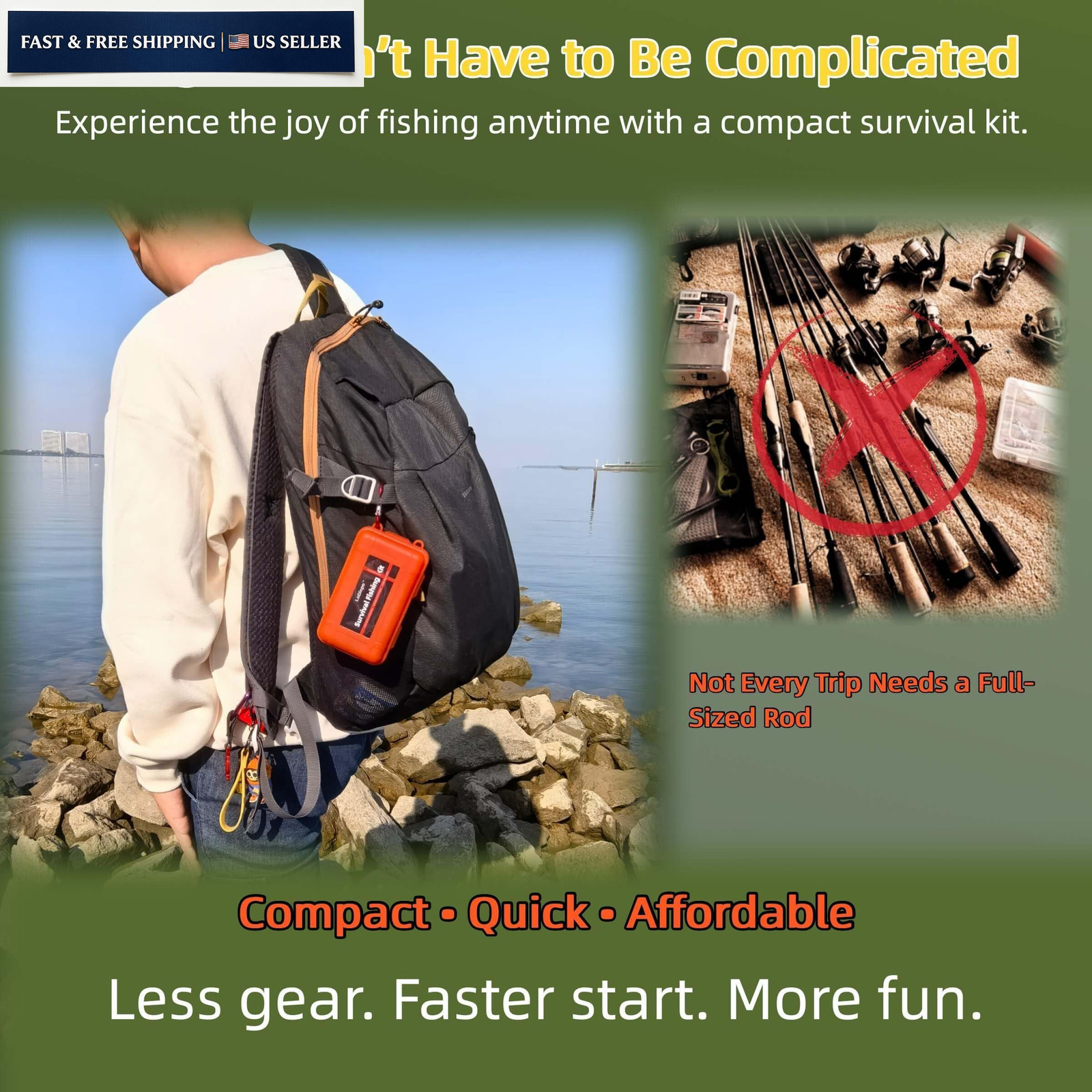 LoDinpo Pocket Survival Fishing Kit,Emergency Tackle Small, Wildfire Orange