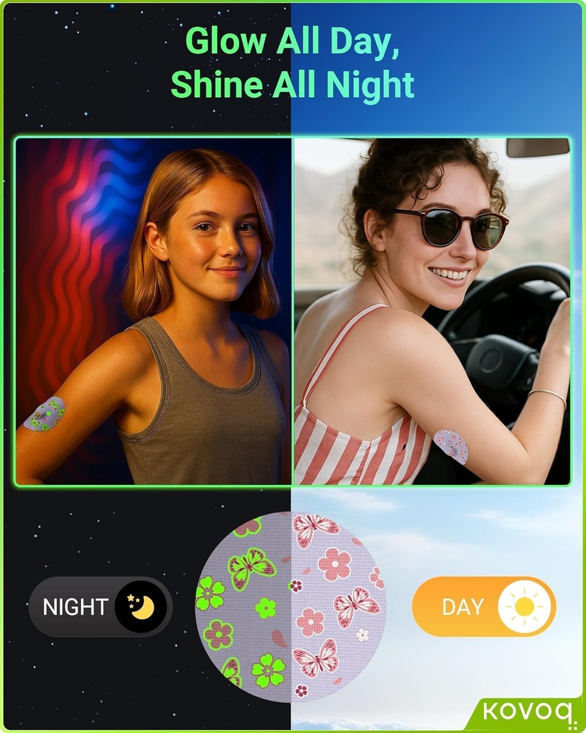 Glow in the Dark 16 Patches Adhesive Kids Dexcom G7 Skin Charge and Glow Design