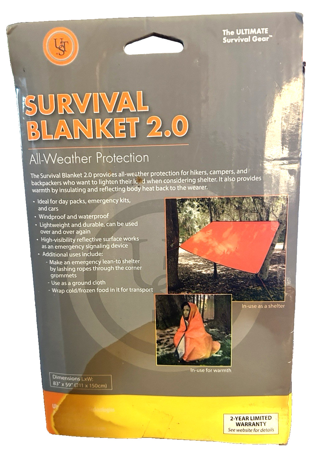 UST Survival Blanket 2.0 with Windproof and Waterproof Material for Emergencies