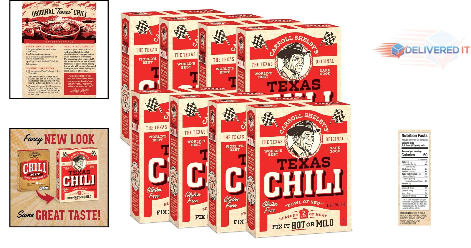 Chili Kit Pack of 8 3.65oz Packets Texas Style Seasoning for Tacos Burgers