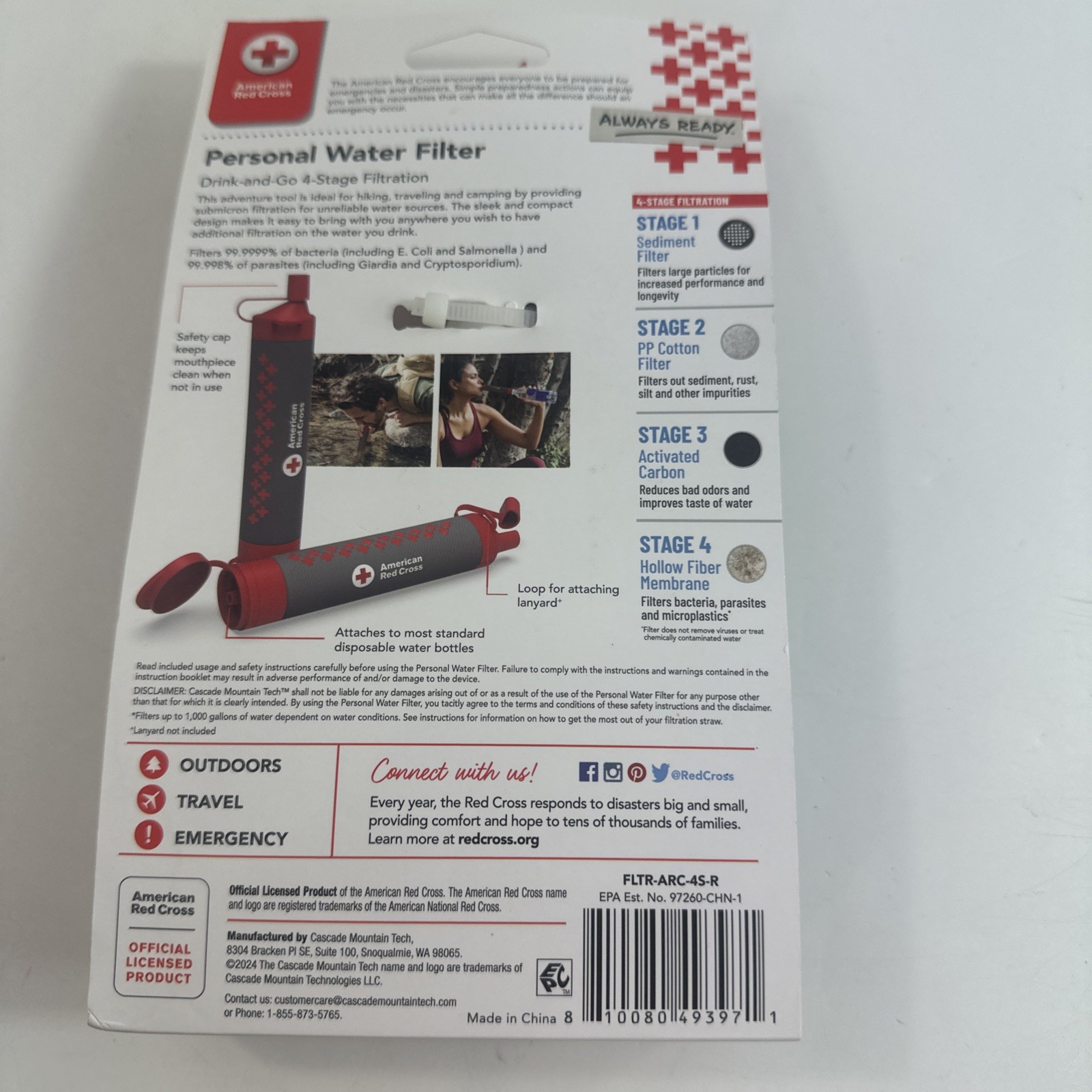 American Red Cross 4-Stage Personal Water Filter 99.99% Filtration BPA-Free