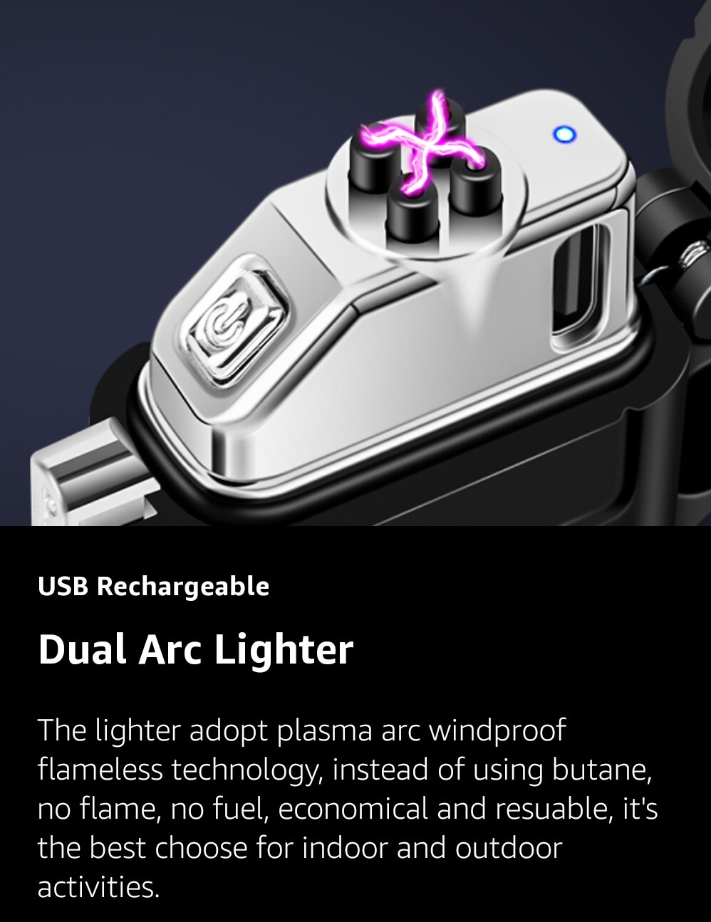 Rechargeable Plasma Lighter / Flashlight Survival Camping Hiking black