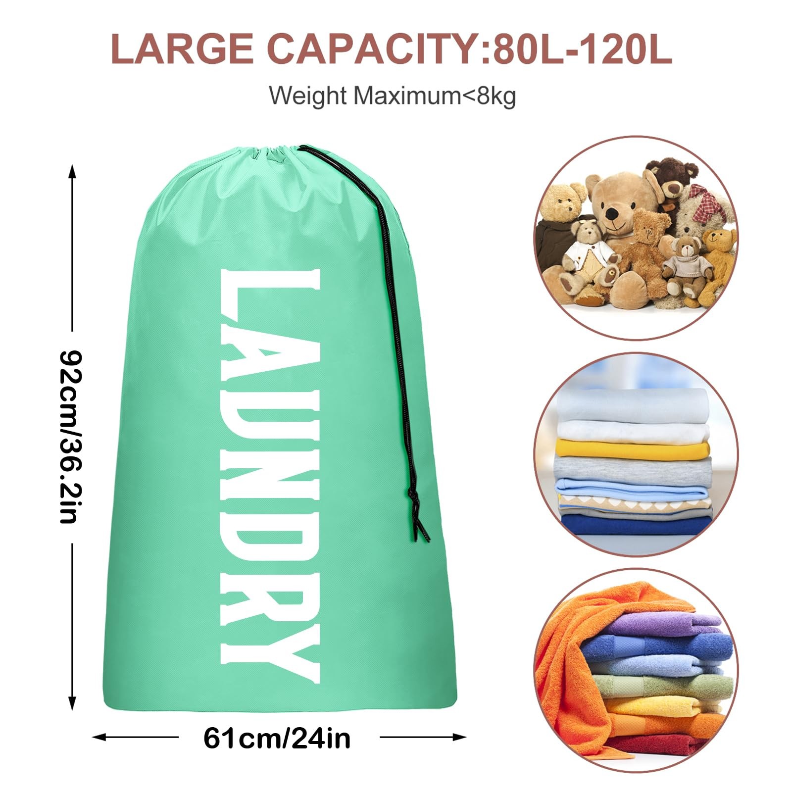 2 Pack XL Travel Laundry Bag, 24 inches x 36 inches, Light Pink + Blue