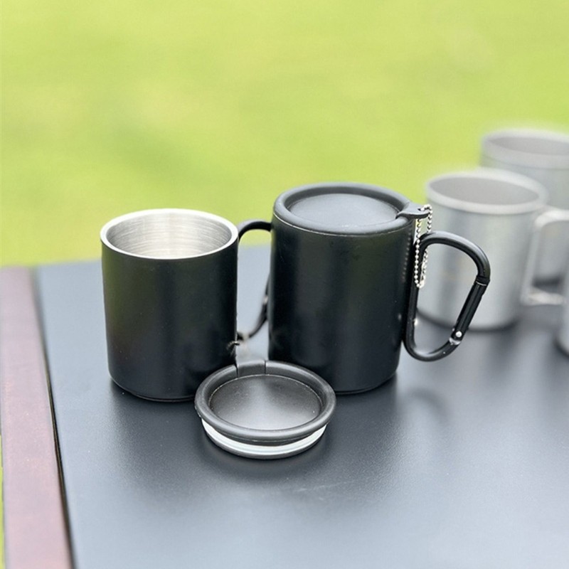 Carabiner Hook Handle Mug with Lid Outdoor Travel Coffee Mug Camping Hiking Cup