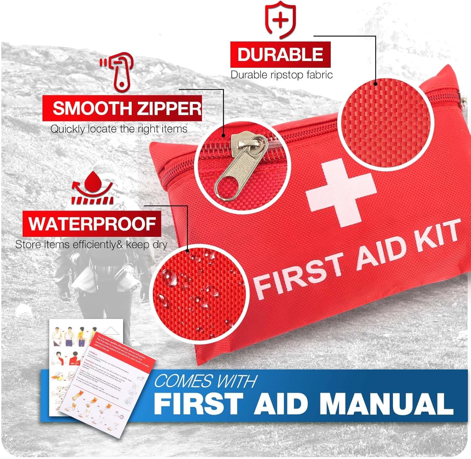 First Aid Kit for Home Car Travel 107 Piece Emergency Kits for Hiking Camping Sm