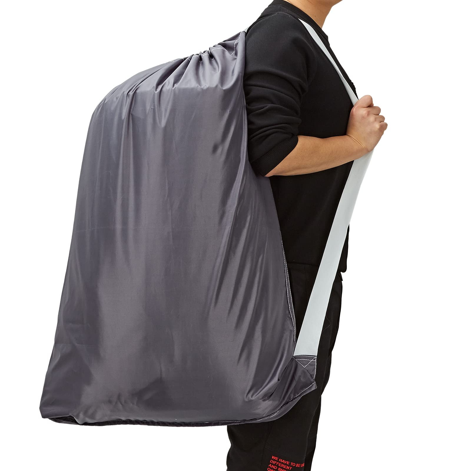 HOMEST 2 Pack XL Nylon Laundry Bag with Strap, Large 2pack, (2 pack) Grey