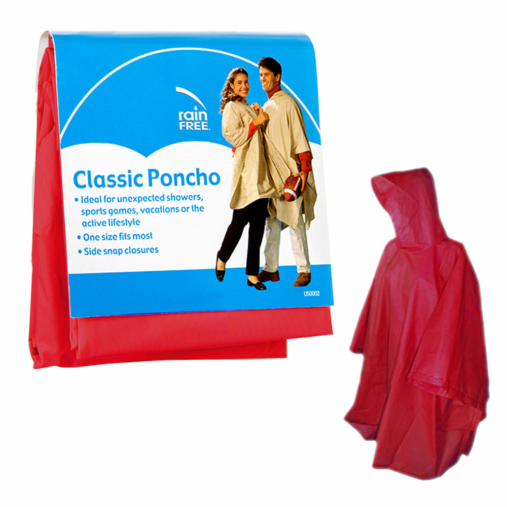 RAIN FREE Classic Poncho Rain Coat Raincoat- Adult One Size – RED NEW